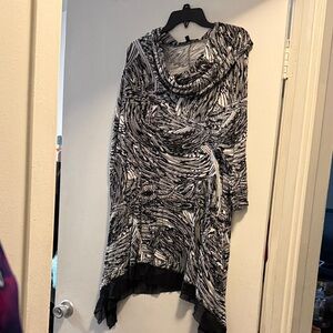 Black and White Patterned Cowl Neck Top